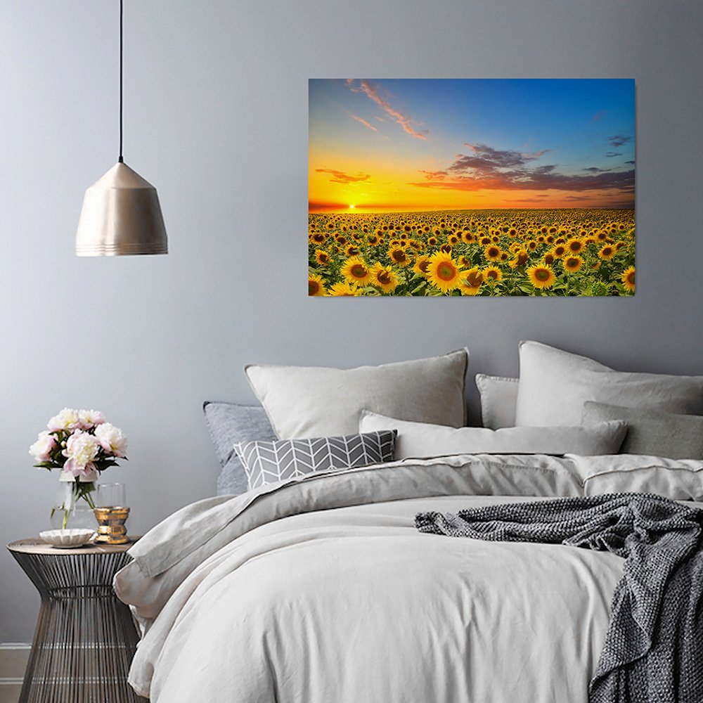 Feeby Quadro su Tela Fiori Girasole Cielo 100x70 cm 1 pezzo Stampa Murale Fotografia Decorazione da parete Immagini Moderni per Soggiorno Camera da Letto Ufficio Cucina Natura Paesaggio Giallo