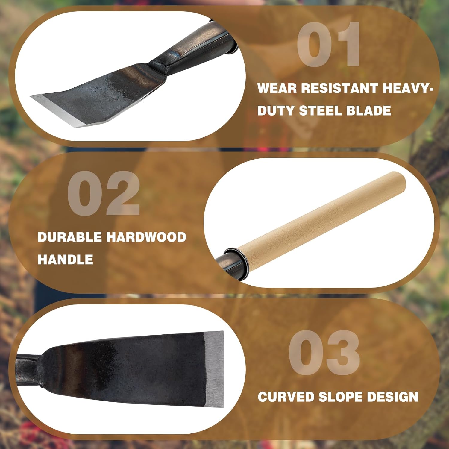 長さ26.5インチスチールカーブブレード樹皮スパッド 2個 快適な木製ハンドル付き 木材を傷つけない丸太用バーキングツール