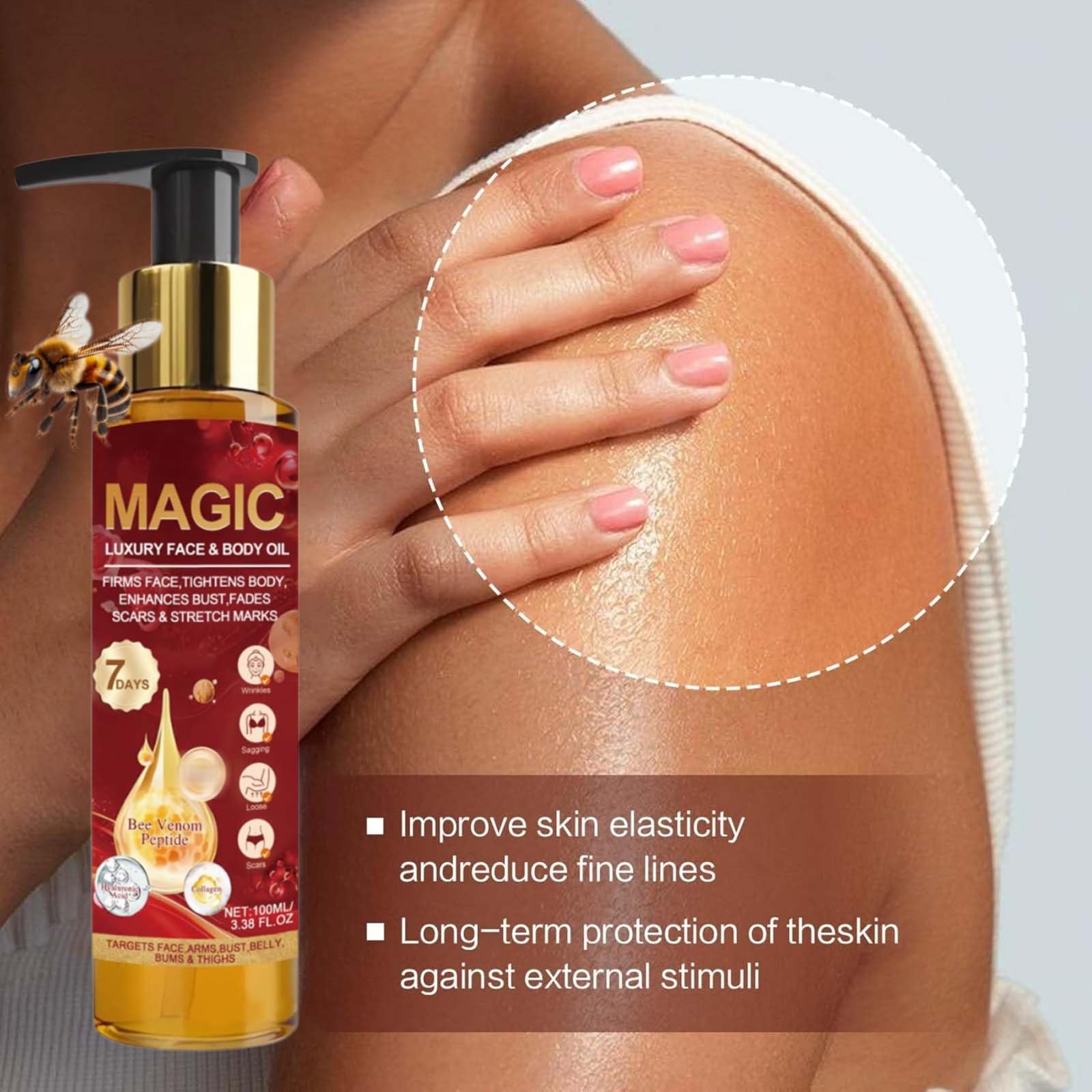 Bee Venom Glow Remedy Oil Skin Tightening, Magic Firming Body Oil with Vitamin E - Image 4