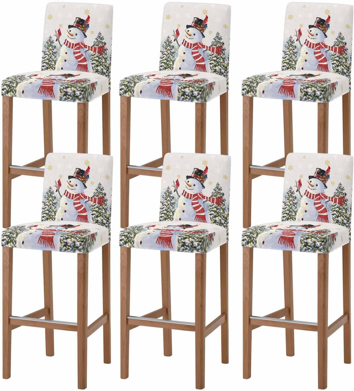 Blue Gnomes Christmas Bar Stool Covers - Stretch Dining Chair Covers Set of 2, Blue Winter Snowflake Xmas Tree Bar Chair Covers Removable Counter Stool Pub Chair Slipcovers Protectors for Kitchen/Cafe
