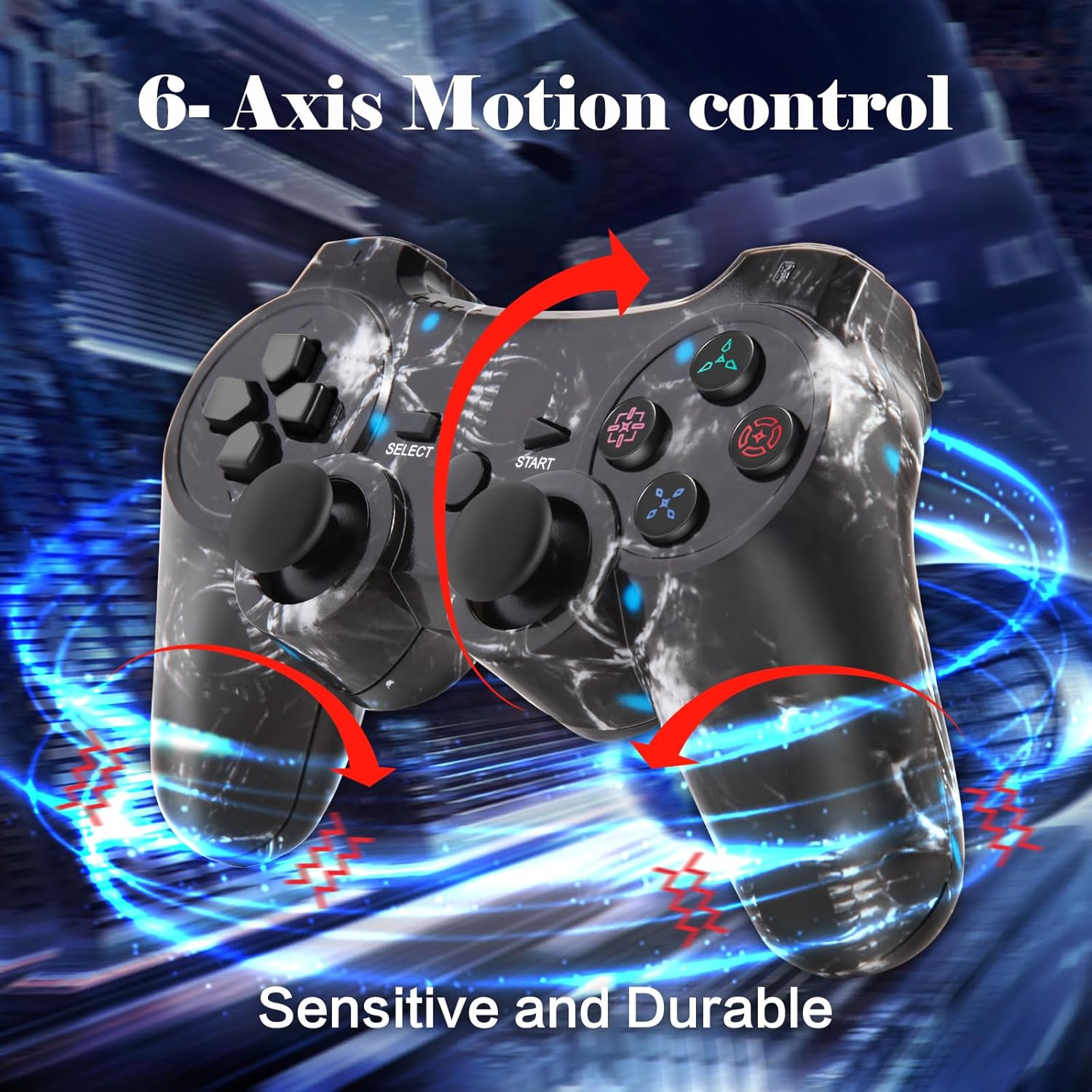wireless controller for ps3， 6-Axis High-Performance Motion Sense Dual Vibration Upgraded Gaming Controller，Perfectly adapted to ps3 and computer pc (skull blue)