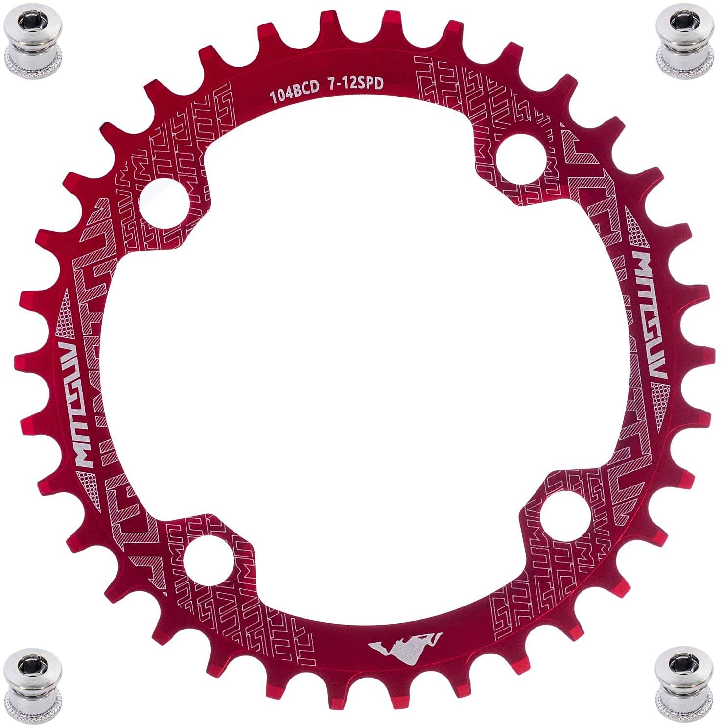 YBEKI30T 32T 34T 36T 38T 40T 42T 44T 46T 48T 50T 52T Chainring 104BCD Round Oval Narrow Wide Single Bike Chainring for 8 9 10 11 Speed Mountain Bike Road Bike MTB BMX
