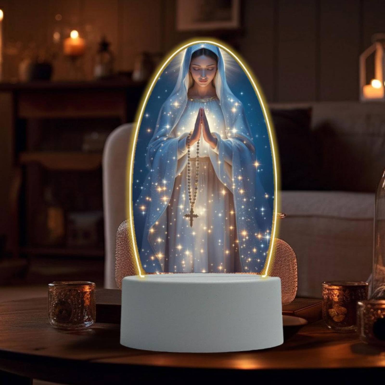 Guadalupe Virgin Prayer Lamp - 2D Acrylic Table Lamp with Soft Glow, USB Powered, Blessed Mother Mary Decoración para La Virgen de Religious Gift for Christmas Birthday 2026New (Blue)