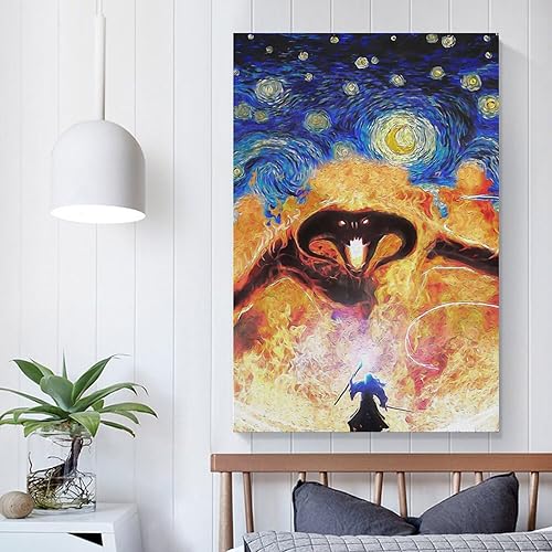 Miniatura 5 de Póster de Van Gogh Balrog Vs Gandalf El Señor del Anillo de Noche Estrellada, póster artístico y arte de pared, póster moderno para decoración de