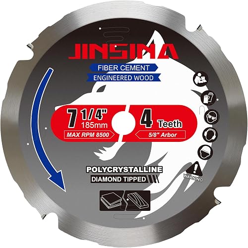 7 1/4" 4T PCD Tipped Hardie Blade Fiber Cement Circular Saw Blade | Polycrystalline Diamond Tipped Cutting Saw Blade with 5/8” Arbor, for Laminate Flooring, Engineered Wood, OSB, MDF, 1PC