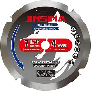 7 1/4 Circular Saw Blade, 4T PCD Tipped Hardie Blade Fiber Cement Saw Blade with 5/8” Arbor, for Laminate Flooring, Engineered Wood, 1PC