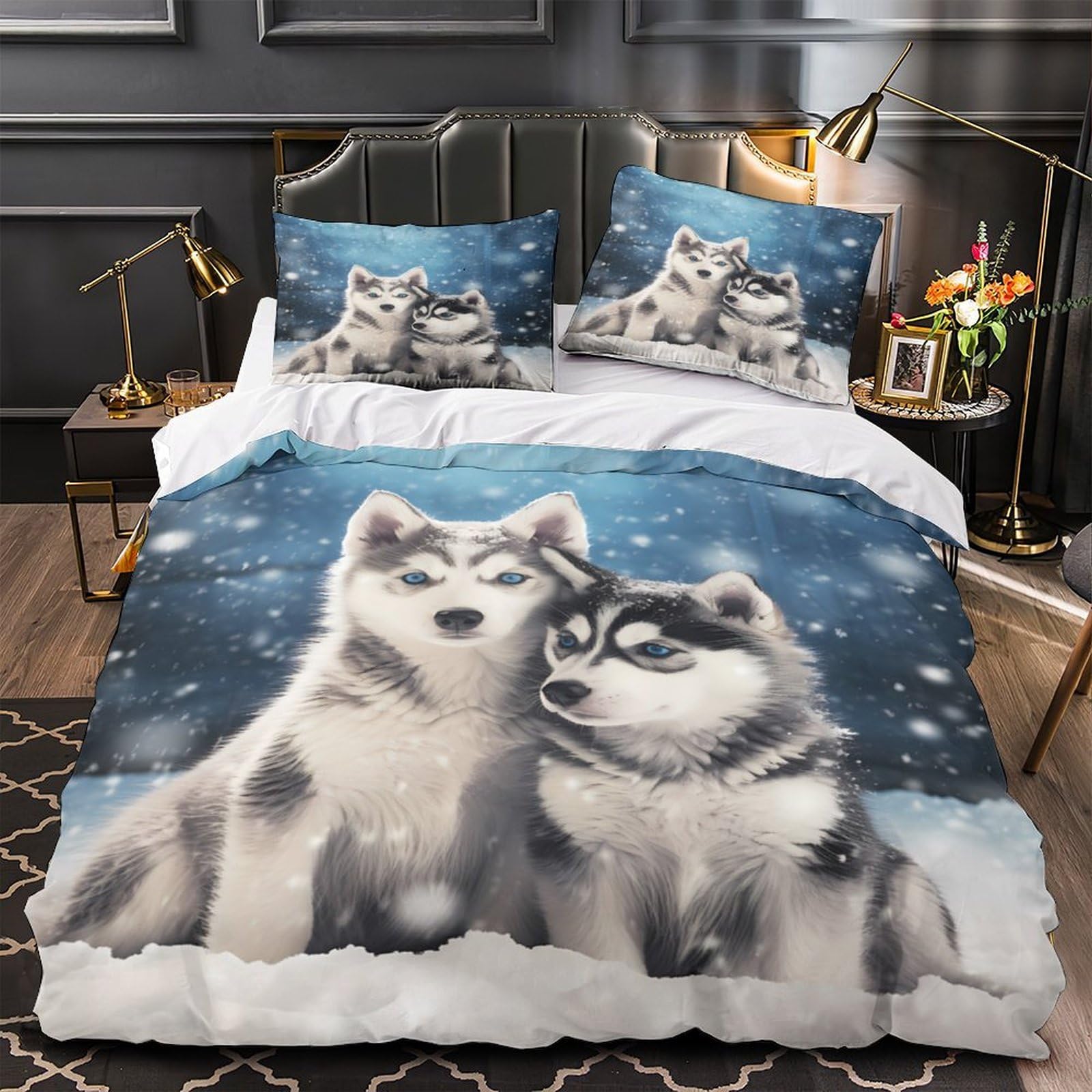 Linge de lit facile à laver Siberian Puppies parure microfibre anti-plis hiver