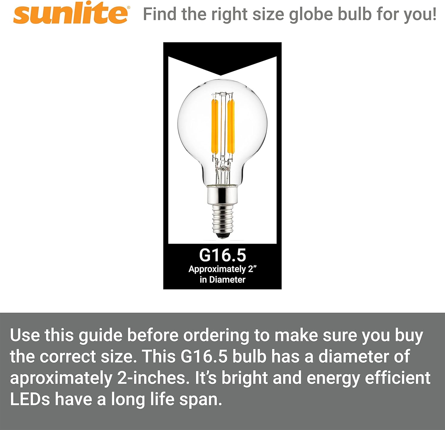 Sunlite LED G16.5 Filament Style Globe Light Bulb, 2.5 Watts (25W Equivalent), 250 lumens, Dimmable, Candelabra Base (E12), UL Listed, 5000K Daylight, 6 Count