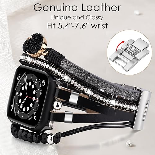 Vista 71 de VISOOM Beaded Boho Bracelet Compatible for Apple Watch Band 40mm/38mm/41mm/42mm iWatch Series 10 9 8 7 SE 6/5/4 Women Leather Fashion Cute Handmade