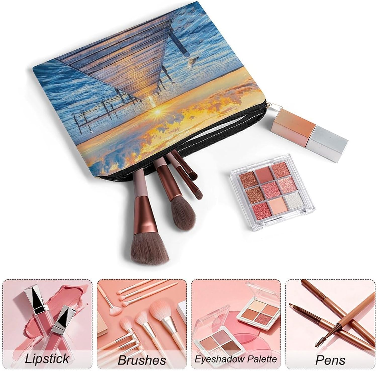 Blue Sea Beach at Sunrise Makeup Bag Toiletry Bag Cosmetic Bag image 3