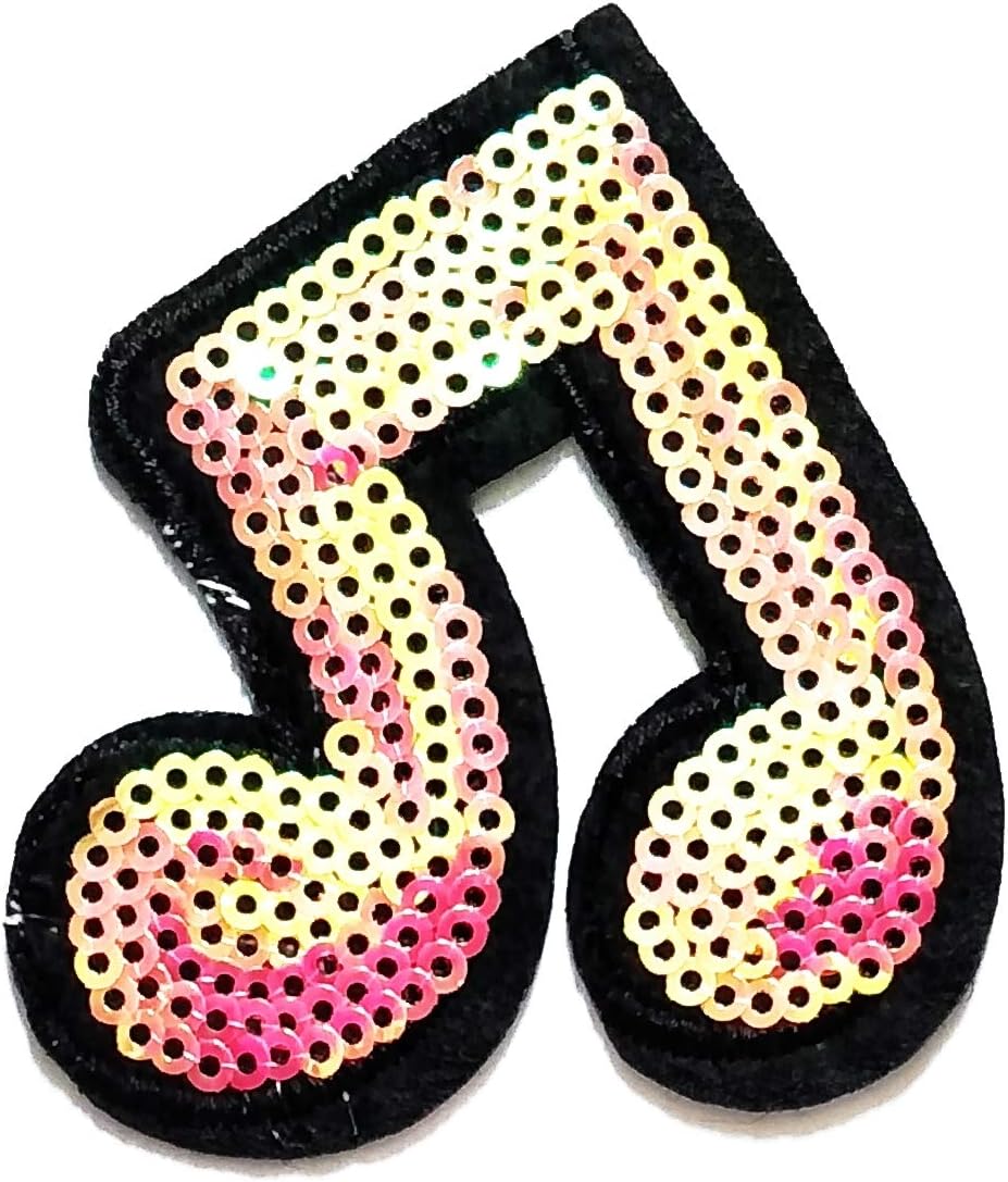 Nipitshop Patches Fashion Pink Music Note Sequin Shine Shiny Patch Embroidered Iron On Patch for Clothes Backpacks T-Shirt Jeans Skirt Vests Scarf Hat Bag