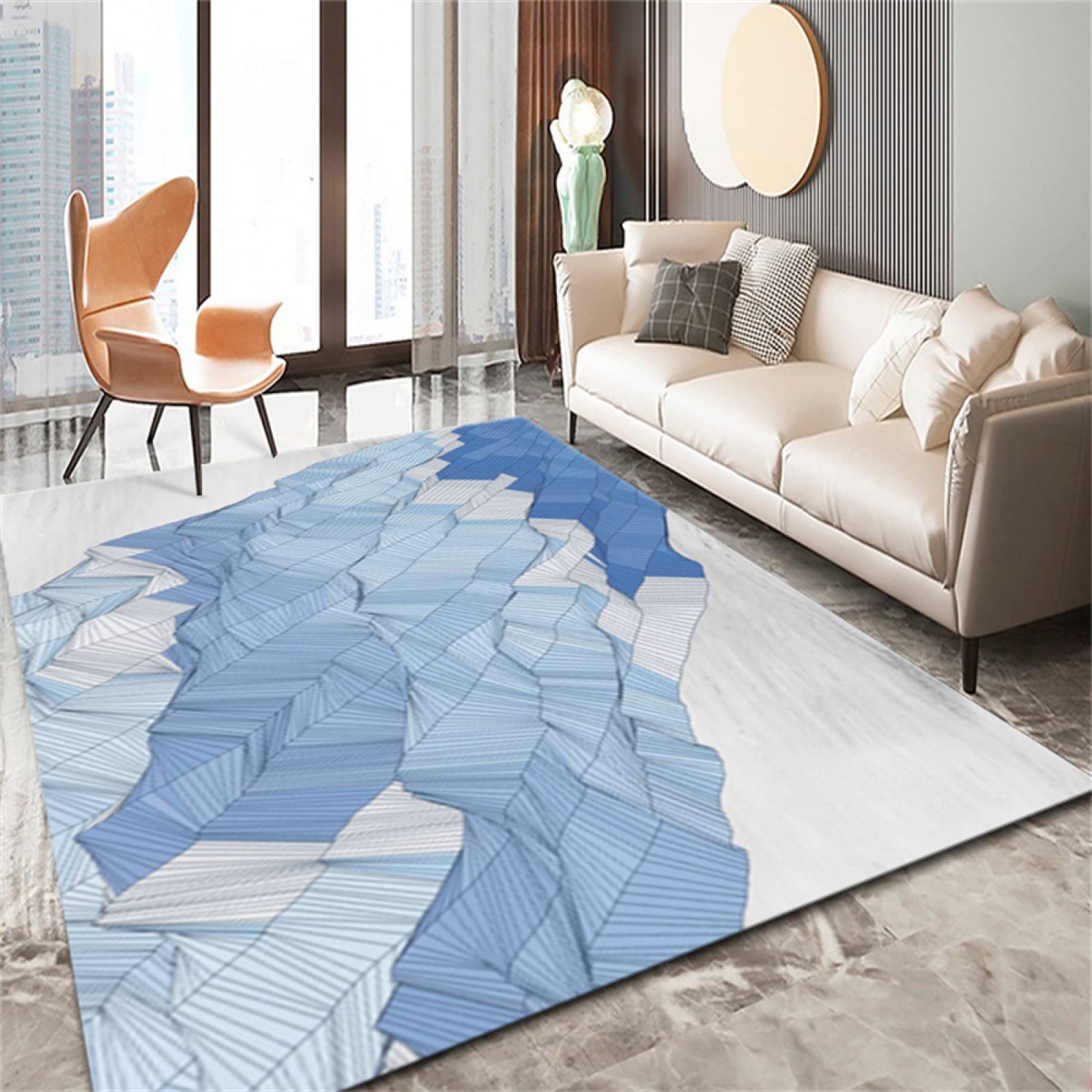 Tapis pour salon moderne bleu abstrait géométrique 80x160cm hôtel