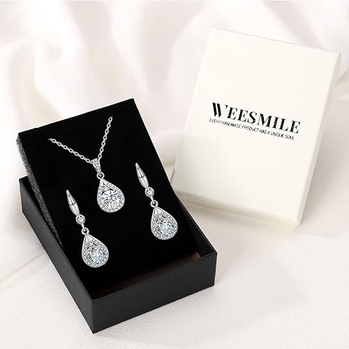 Vista 3 de WEESMILE Juego de joyas de boda para mujer Juego de collar y aretes de circonita cúbica Juego de collar chapado en oro de 18 quilates Regalos