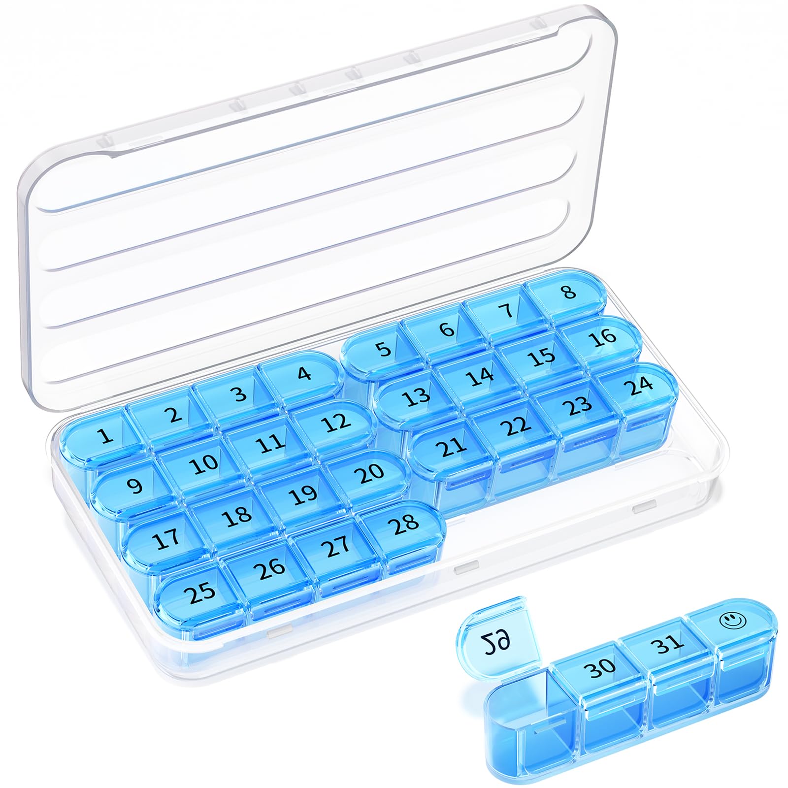 Colorwing Pastillero Mensual 31 Días:Incluye 8 pastilleros portátiles | Compartimento adicional, extraíble, práctico para viajes y gran capacidad