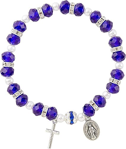 Miniatura 4 de Pulsera de medalla milagrosa, joyería milagrosa azul con medalla milagrosa de Nuestra Señora de Gracia, tarjeta de oración del Señor, pulsera de