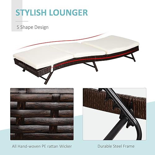 Miniatura 6 de Outsunny tumbona ajustable de poliéster y mimbre