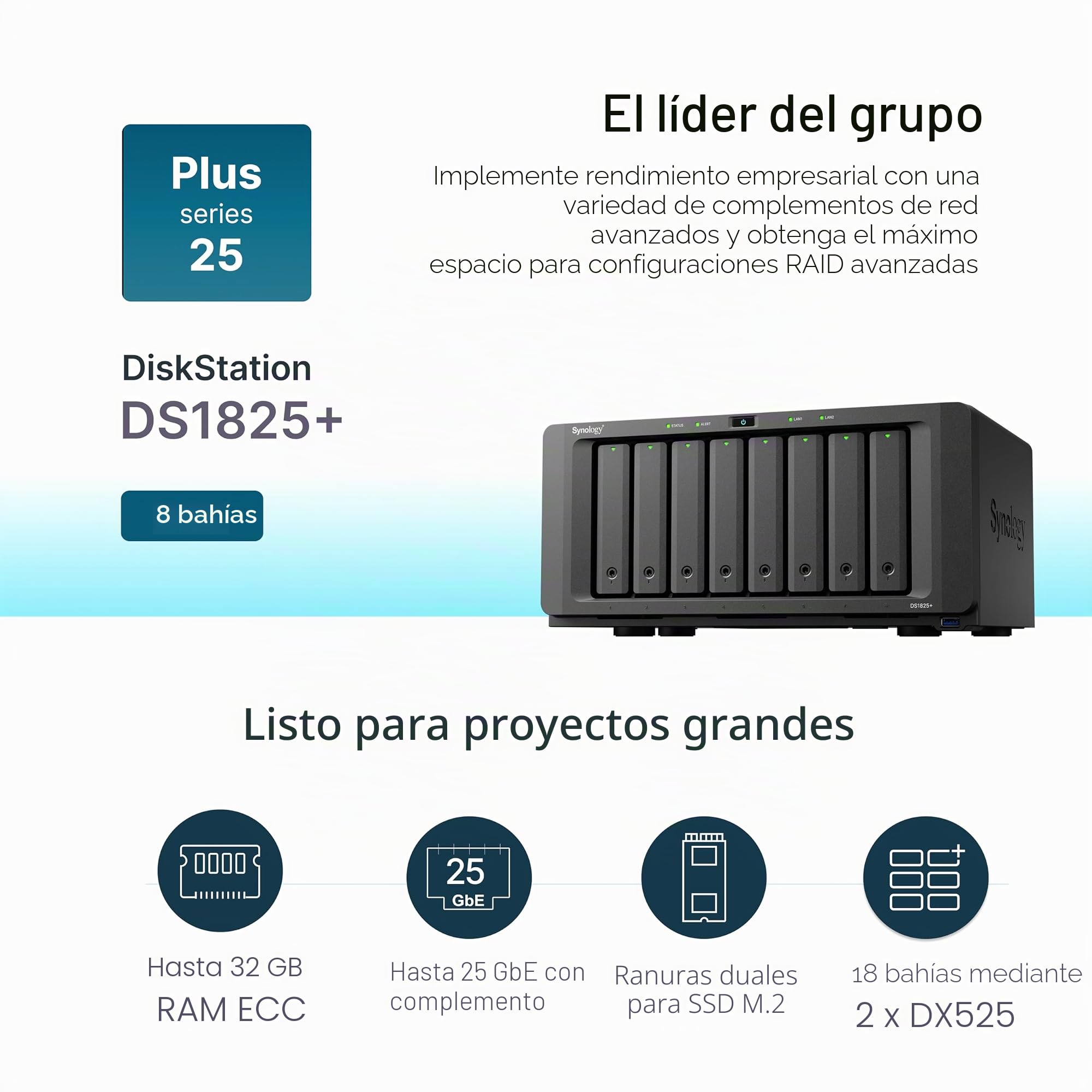 Synology DiskStation DS1825+ de 8 bahías (sin Disco)