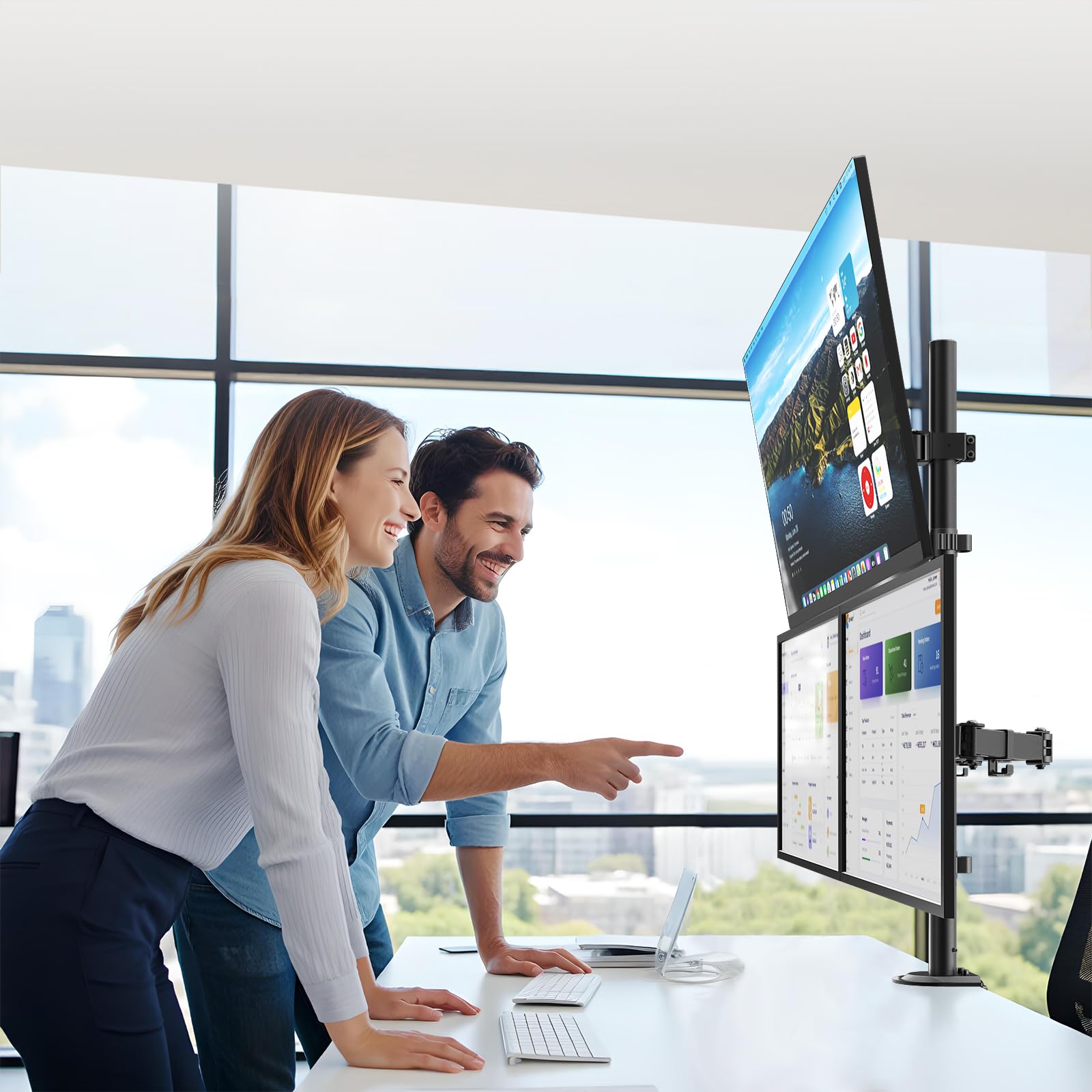 Supporto Monitor Triplo per Schermo LED LCD da max a 1 x 49 e 2 x 32 Pollici, 80CM Super alto Braccio Monitor Scrivania 10 kg per Braccio, VESA75/100mm