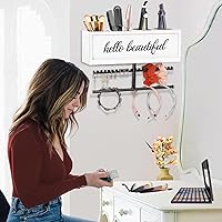 Vista 5 de Soporte rústico para secador de pelo montado en la pared, organizador de herramientas y accesorios de peinado, suministros de baño y herramientas