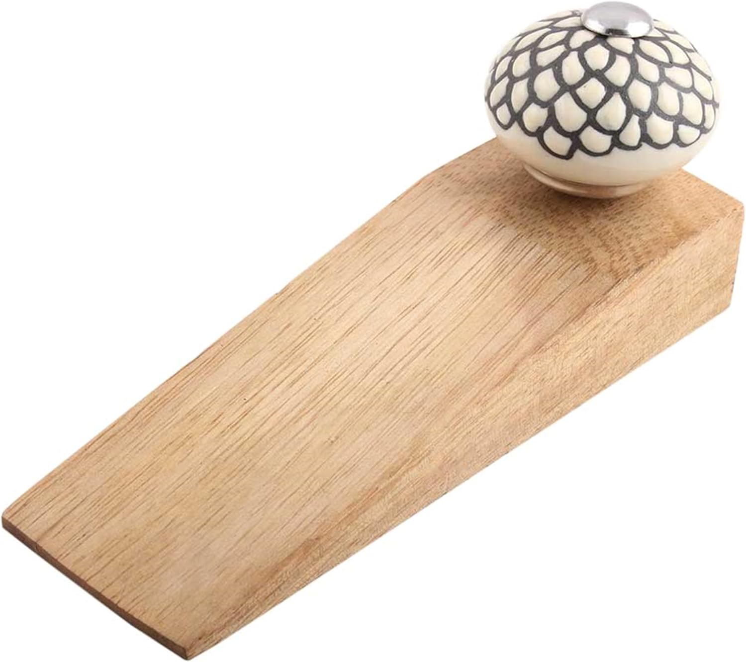 IndianShelf 3 Pieces Wood Decorative Door Stoppers for Bottom of Door- Cream Heavy Duty Non Slip Rubber Base Door Wedges- Sturdy Floor Door Stop for Inside and Outside