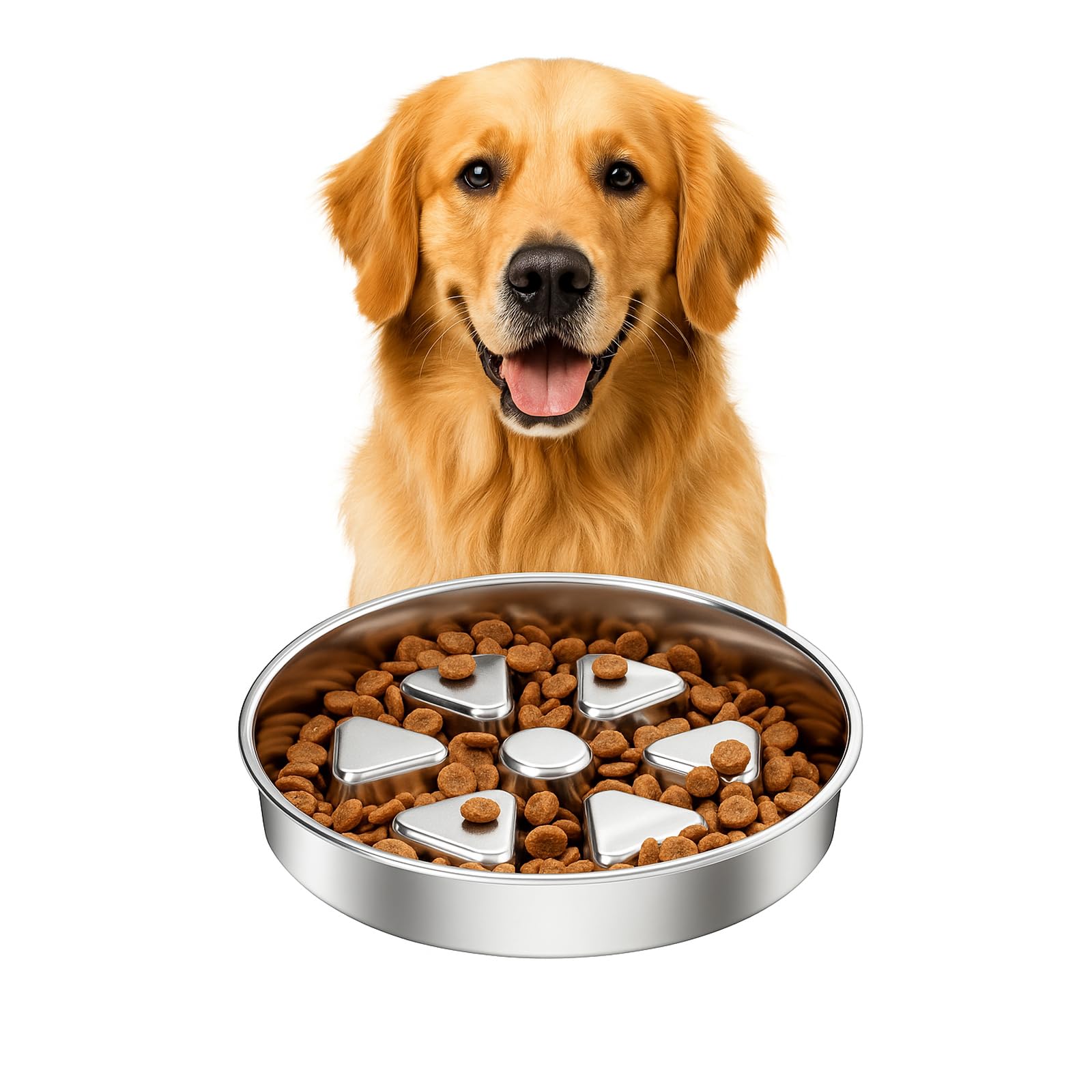 Kactoily 304 Stainless Steel Slow Feeder Dog Bowl, 2.5 Cups Non-Slip Pet Bowl, Raised Design for Slow Eating & Digestive Health - Perfect for Medium Large Dogs