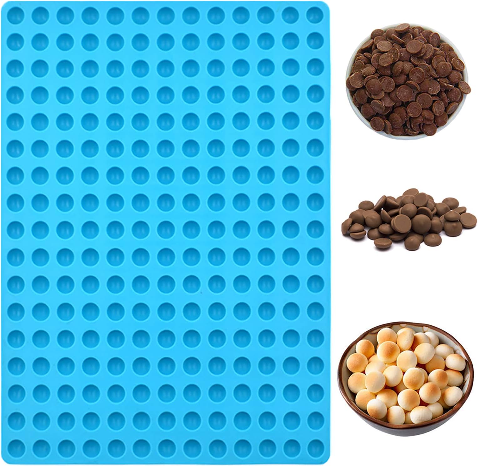 Silicone chocolate drop mold, Small Round Silicone Mold, Baking Mat, Semi Sphere Gummy Sweet Candy Molds for Caramels Cookies Ganache Jelly Pet Treats Baking Mold Small Decorations (221-Cavity Blue)