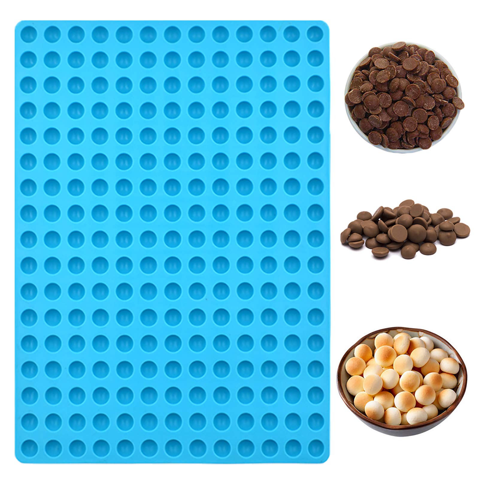 Silicone chocolate drop mold, Small Round Silicone Mold, Baking Mat, Semi Sphere Gummy Sweet Candy Molds for Caramels Cookies Ganache Jelly Pet Treats Baking Mold Small Decorations (221-Cavity Blue)