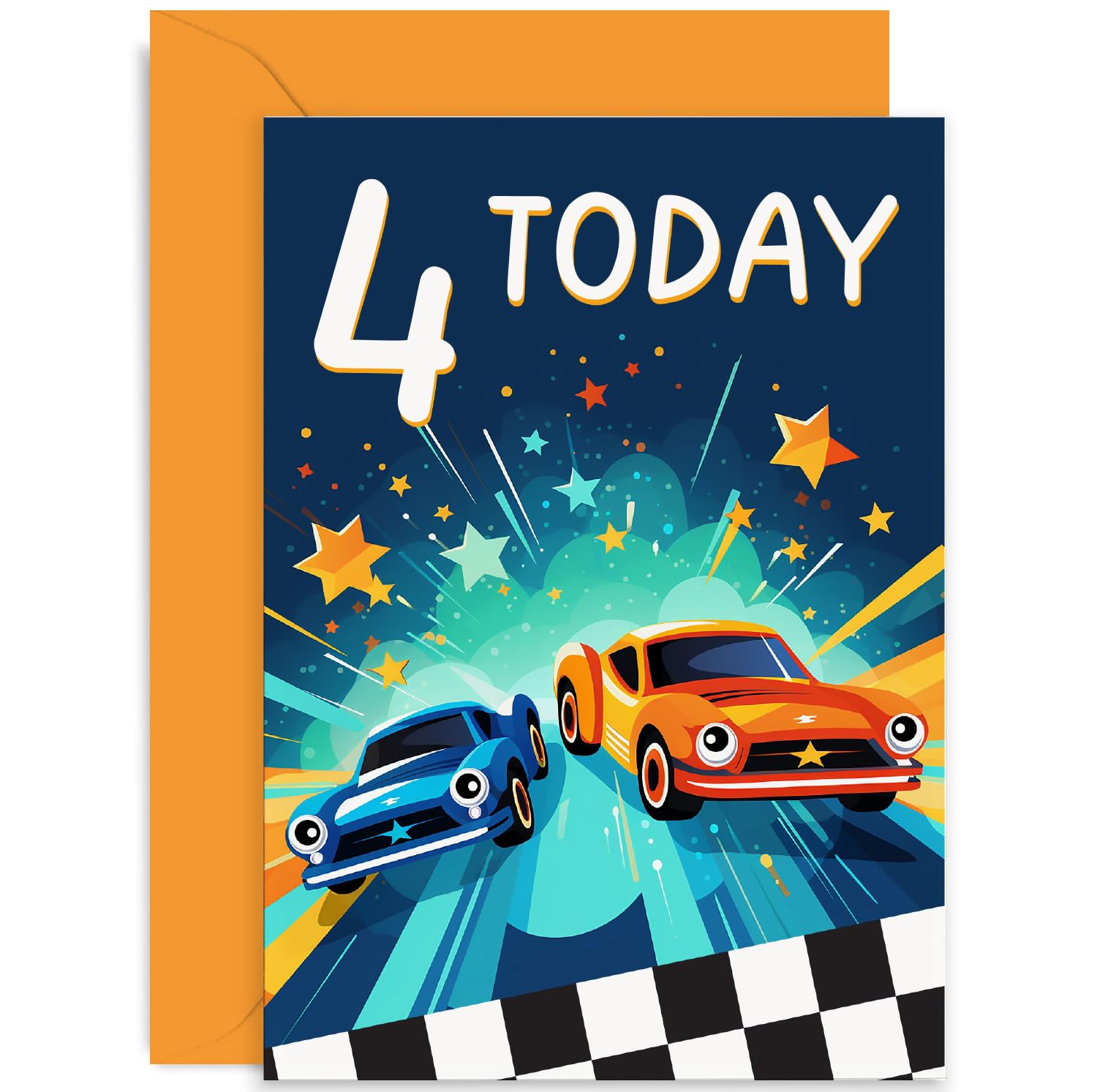 Amazon.com : Old English Co. 4th Birthday Card for Boy or Girl - Racing ...