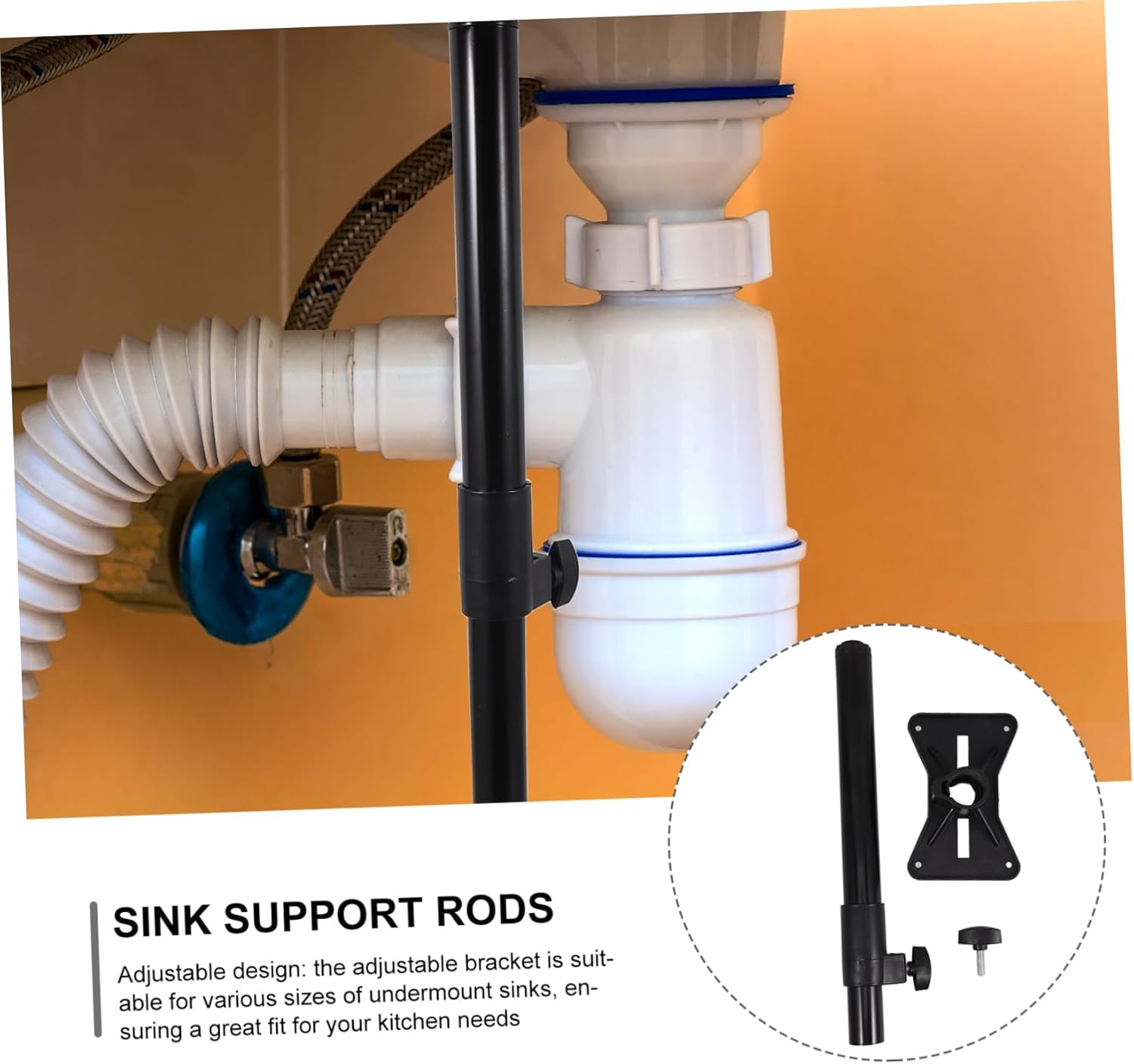 VILLCASE 2Pcs Adjustable Undermount Sink Bracket Black Support Poles for Kitchen Bathroom Versatile Compatibility Stylish Design Adjustable