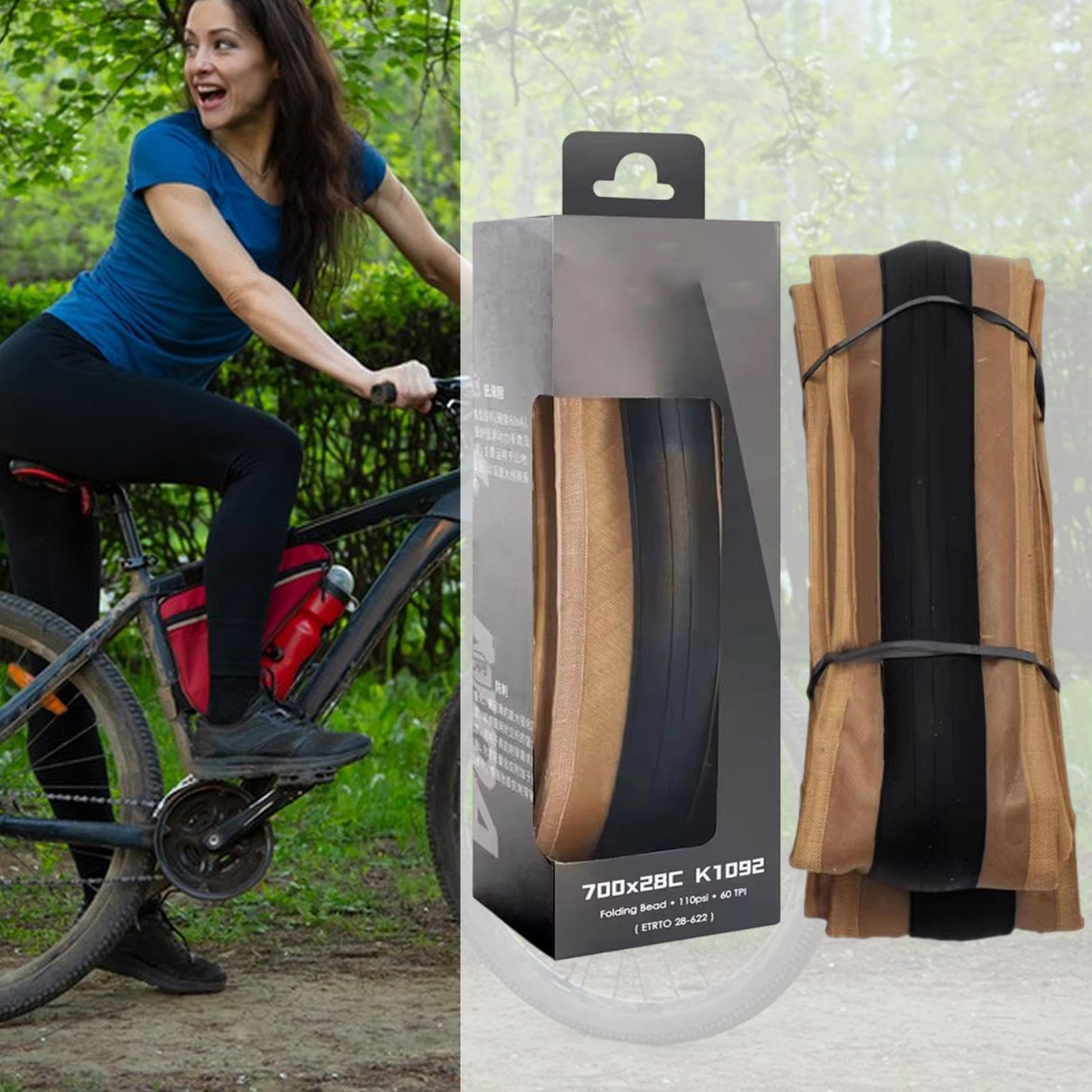 Pneumatici per biciclette: pneumatico da strada 700 x 28c, pneumatico pieghevole ultraleggero, gomma per bicicletta ad alta pressione, battistrada fisso, attrezzatura per la guida urbana, nero, un