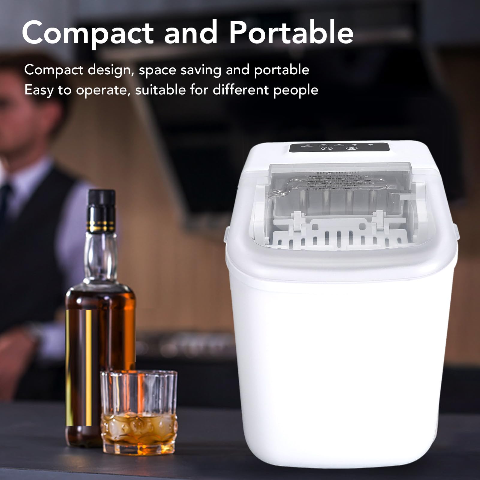 FTVOGUE Máquina para Hacer Hielo en Encimera, 1,1 L, 9 Cubitos de Hielo, Máquina de Portátil Autolimpiante con Ventana Transparente para el Hogar, Restaurante, Tienda de té con (Enchufe europeo 220V)