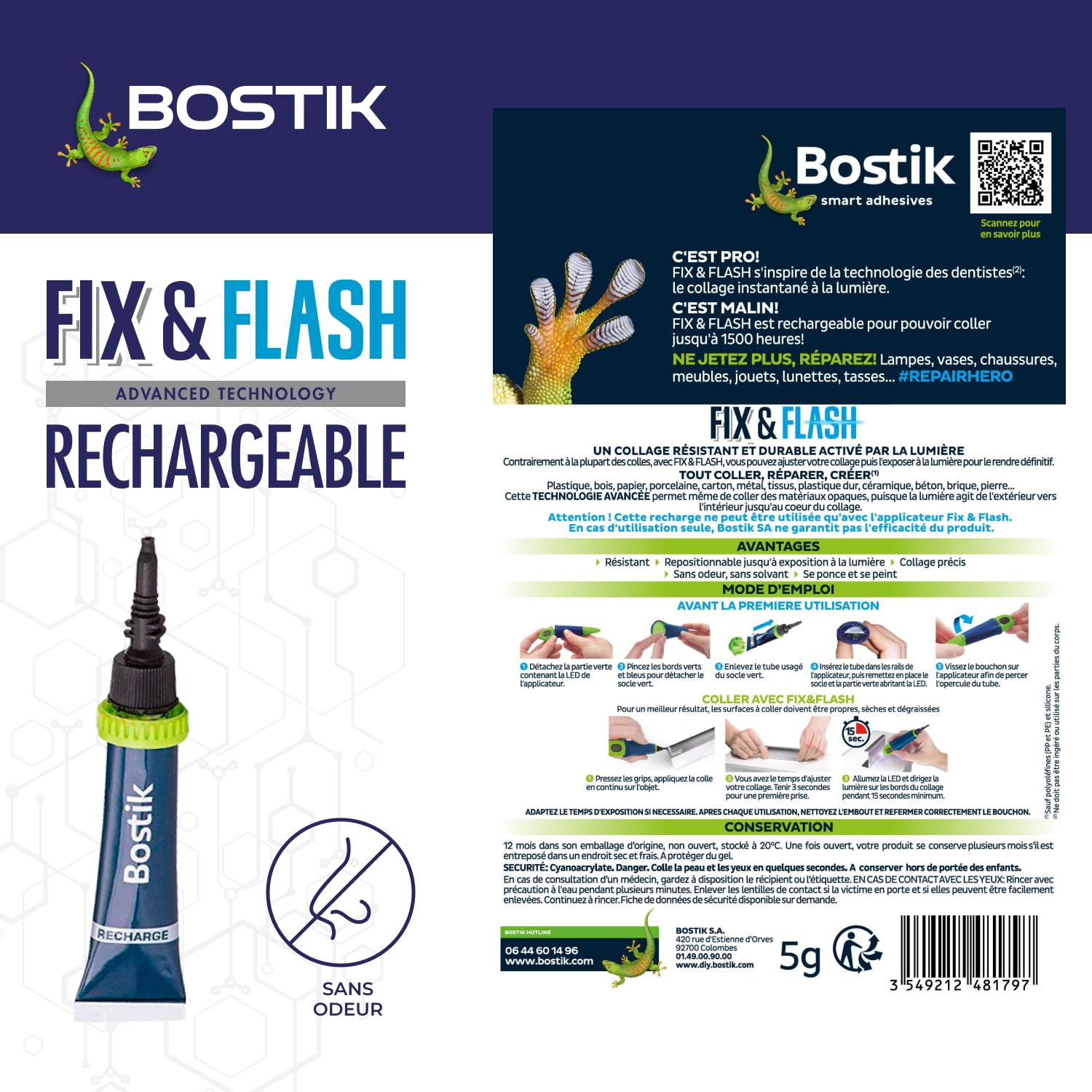 Kit Colle Réparation Fix & Flash – Colle Photoactive Ultra-Forte Et Rapide – Transparente