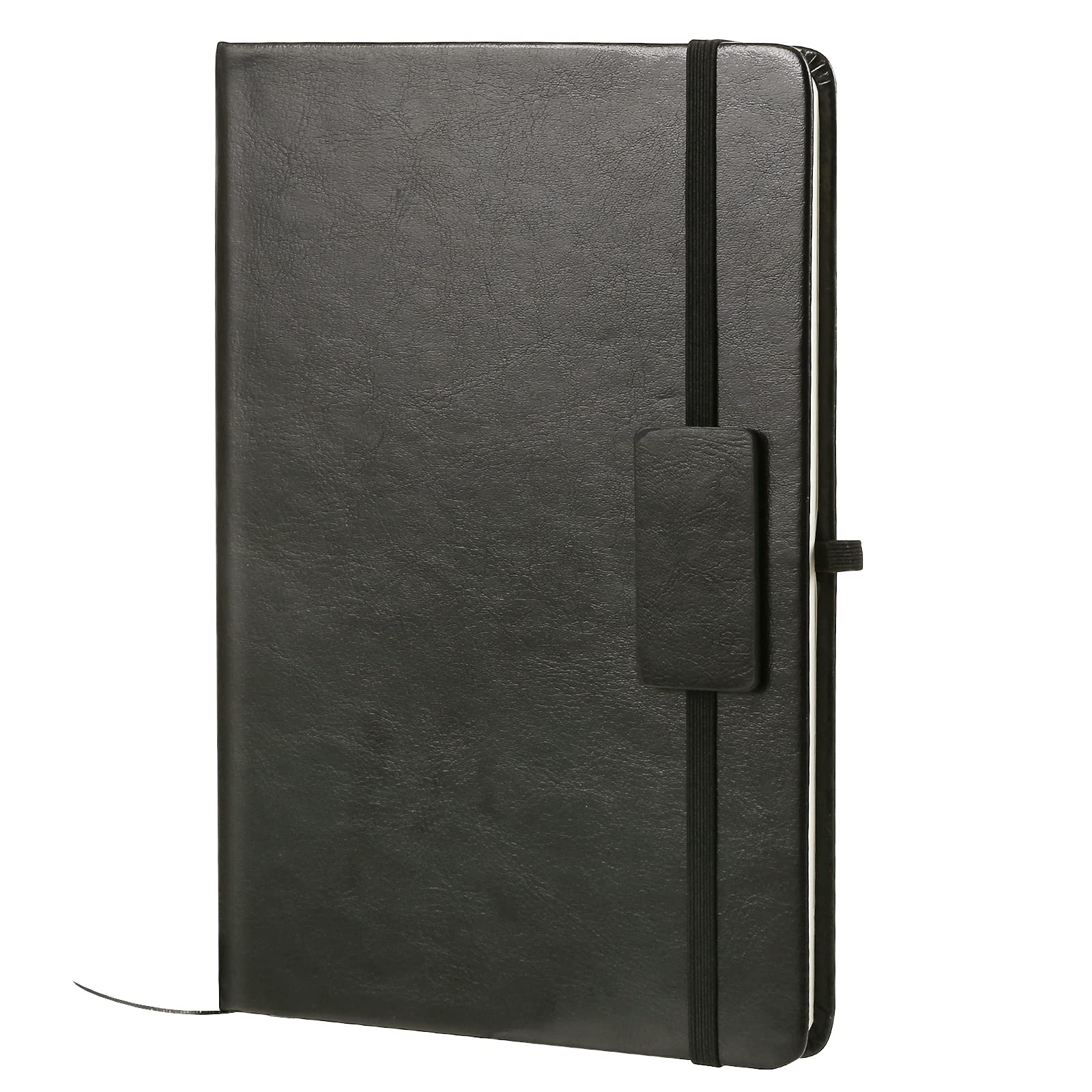 KesotoA5 Classic Black Ruled Leather Hardcover Writing Notebook 5.7'' x 8.5'' Lined Journal Diary with Elastic Closure and Expandable Paper Pocket