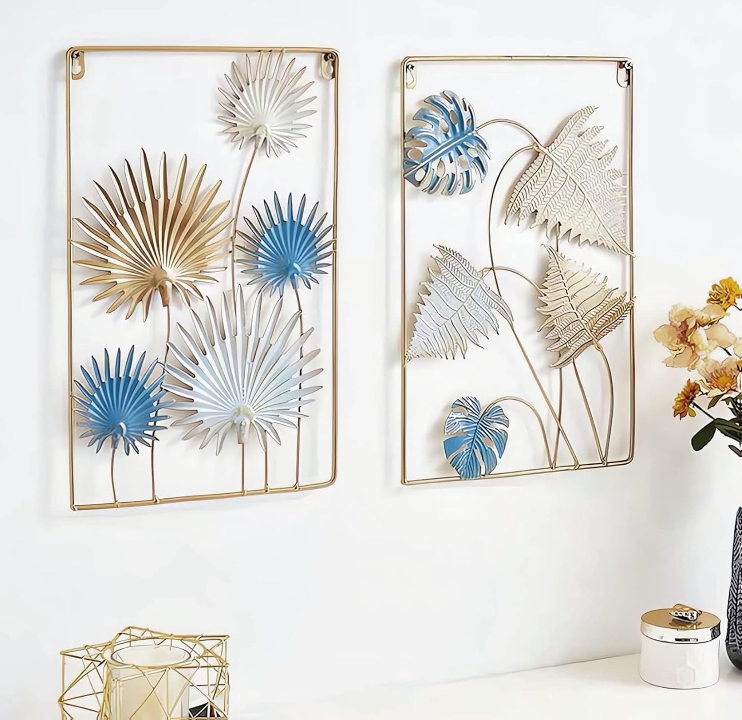 Modern Gold Metal Leaf Wall Decor 2 Pack Metal Wall Art