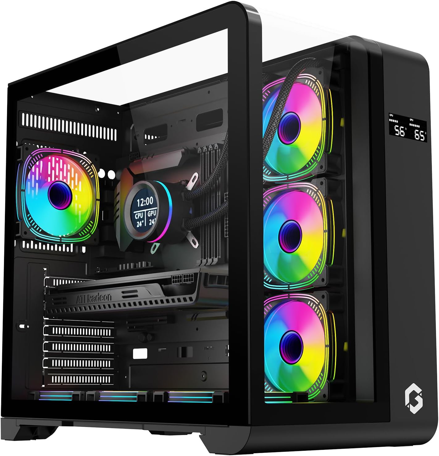 GAMEON GO-INFINITY-M PC Case – ATX/ATX/M-ATX Support, Tempered Glass, ARGB+PWM Lighting, Pre-installed 7 Fans, 360mm Water Cooling Ready