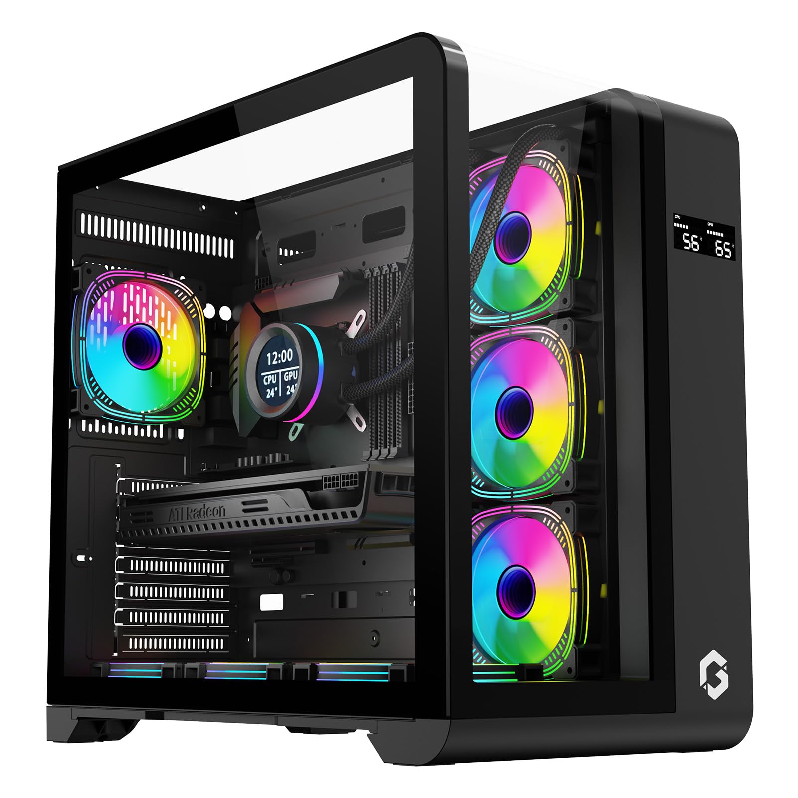 GAMEON GO-INFINITY-M PC Case – ATX/ATX/M-ATX Support, Tempered Glass, ARGB+PWM Lighting, Pre-installed 7 Fans, 360mm Water Cooling Ready