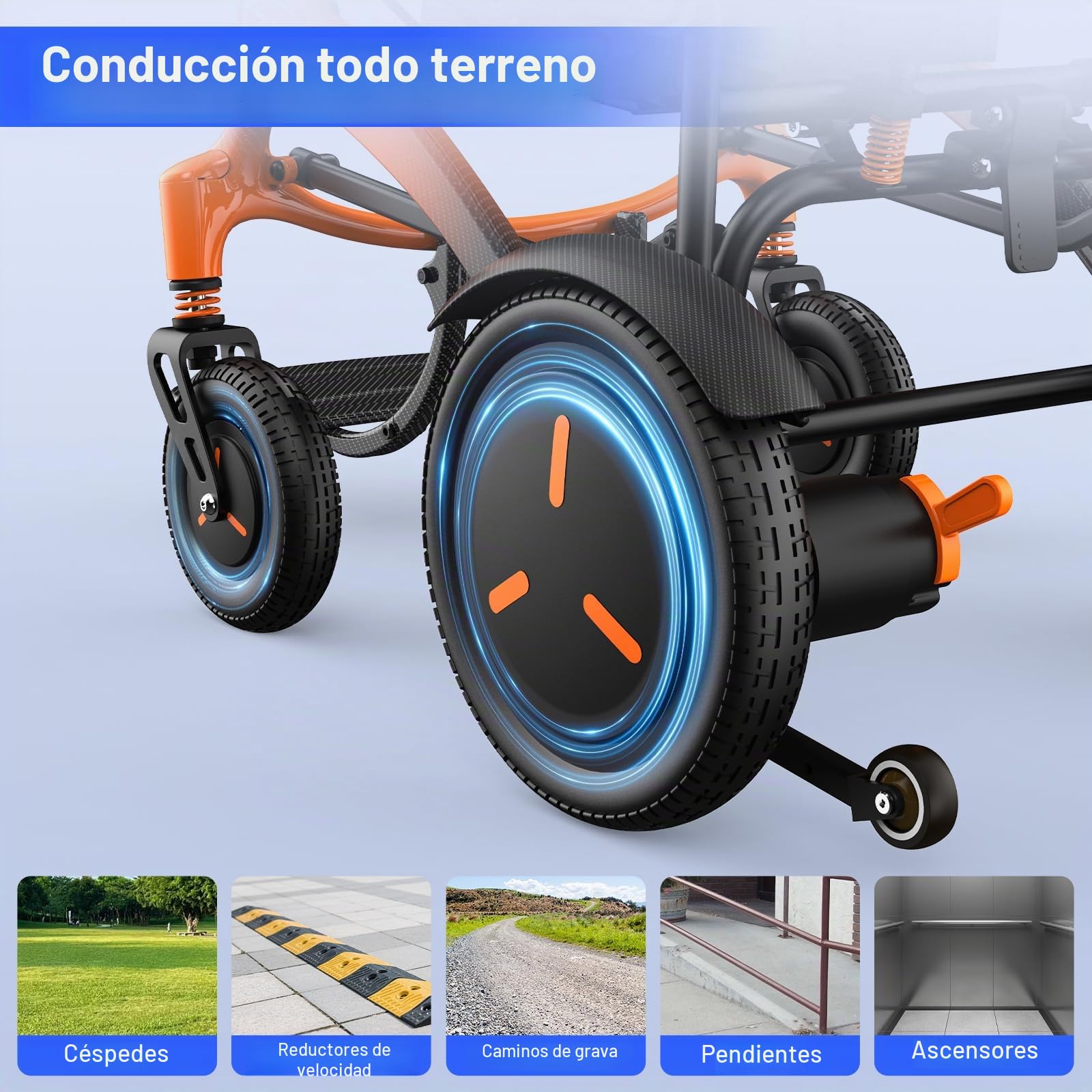 Silla de Ruedas Eléctrica Plegable Ligera de Carbon (Naranja)