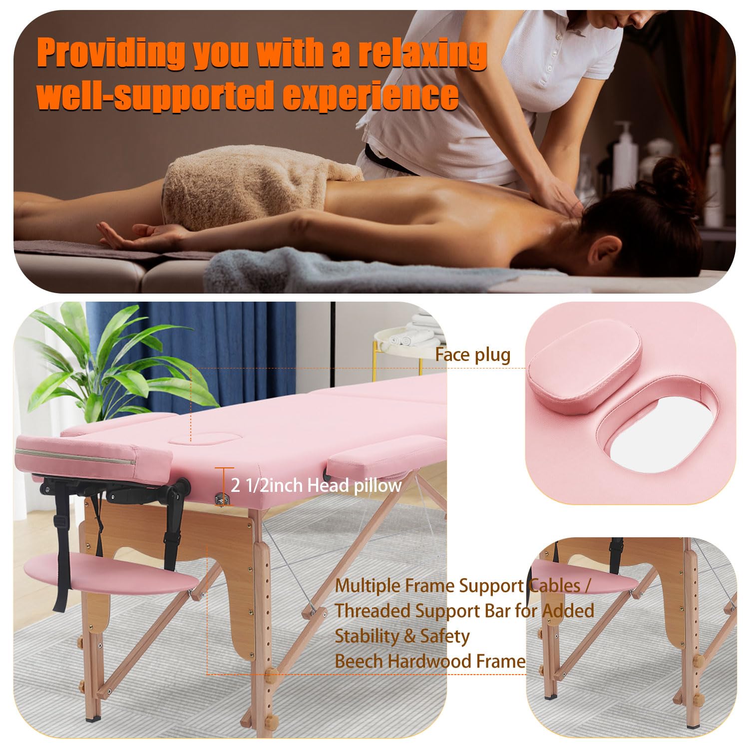 VIRRMO 2-Fold Portable Massage Table with Neck Stretcher