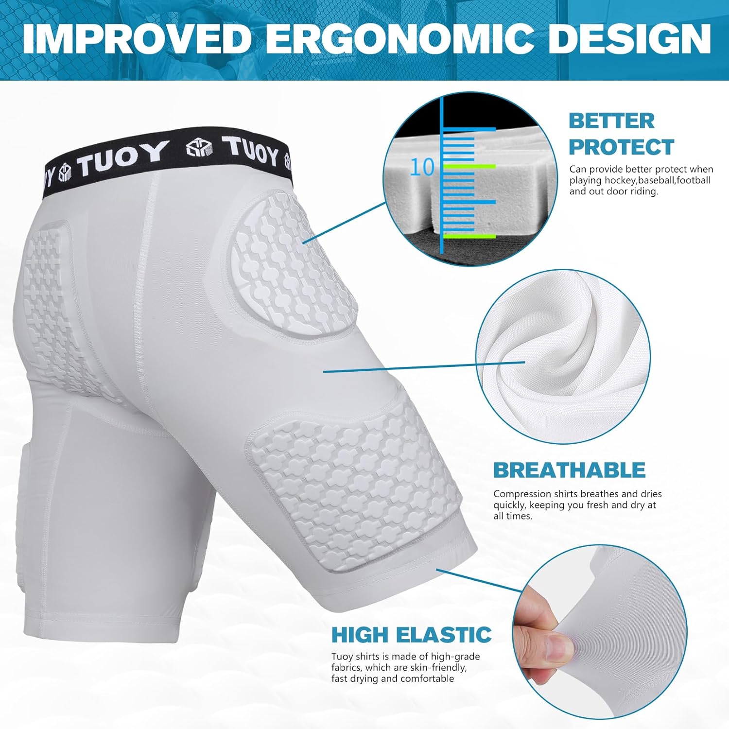 Football Girdle Adult Padded Compression Shorts 5-Pads Girdle Hip and Thigh Protector for Baseball Football Basketball Black - Image 4