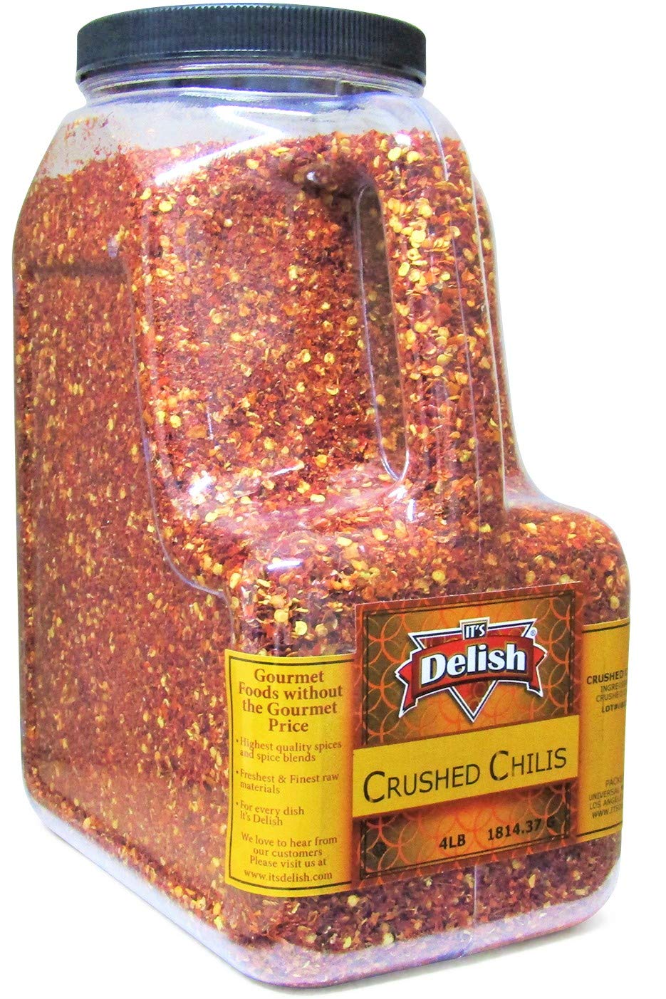 Dehydrated Dried Crushed Chilies Red Pepper Flakes by It's Delish – 4 LB Restaurant Gallon Size Jug with Handle – Chopped & Dried Vegetable Gourmet Spice Seasoning – Certified Kosher