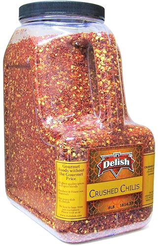 It's Delish - Copos de pimiento rojo con chiles deshidratados secos triturados y deshidratados, jarra de 4 libras de tamaño galón con asa,