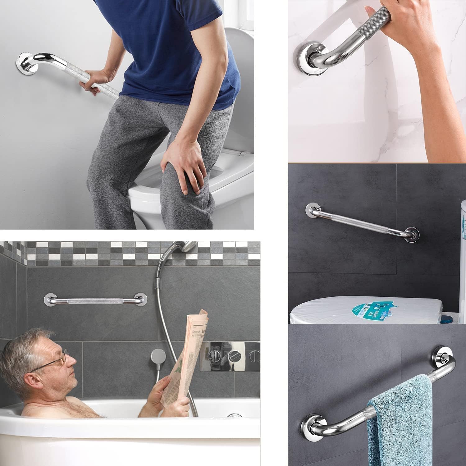 2 barras de agarre antideslizantes de acero inoxidable SUS 304 de 32 pulgadas para baño, barra de equilibrio moleteada, soporte de pasamanos de seguridad, baño de asistencia para personas mayores con