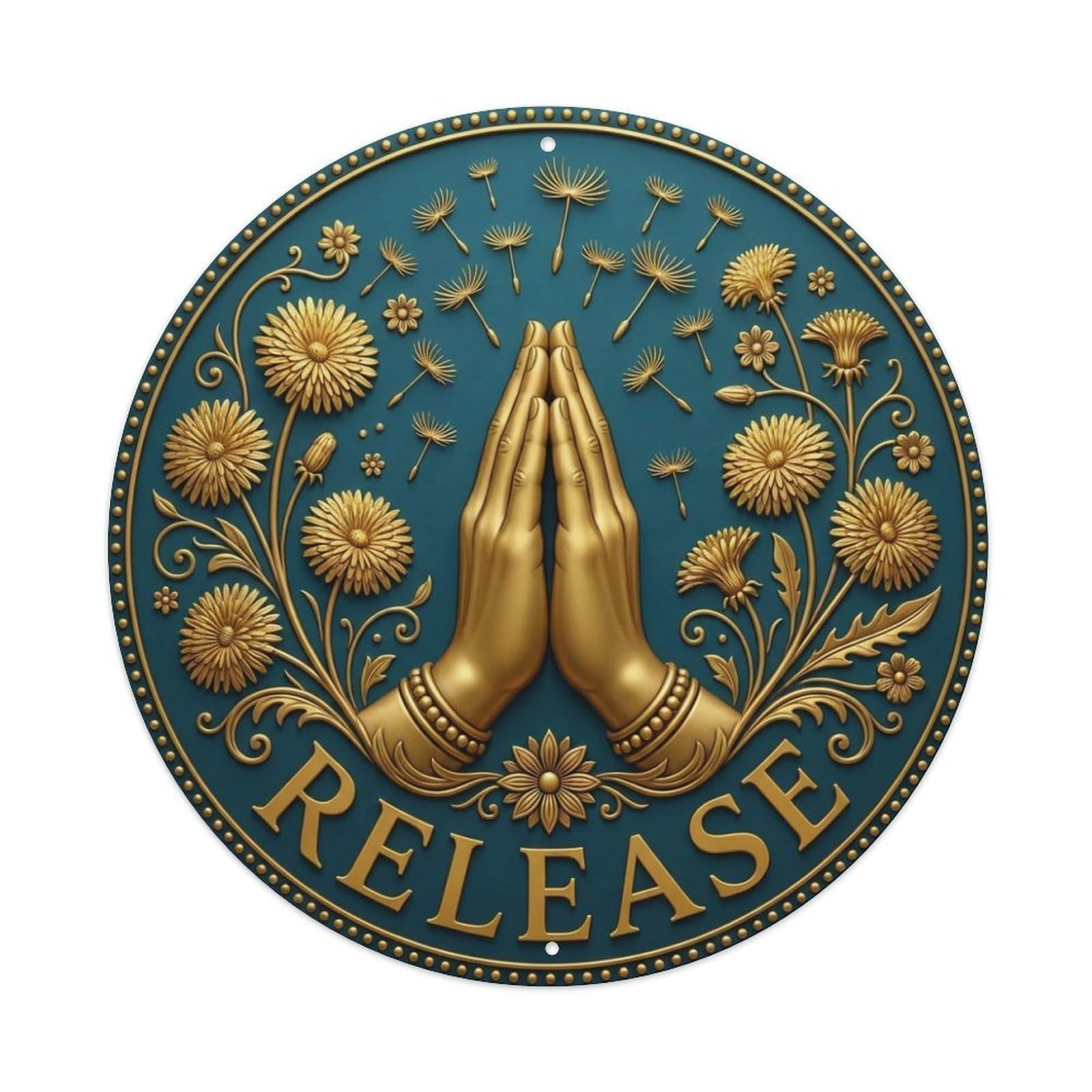 Fyrn Style Metal Tin Sign Vintage Namaste Praying Hands Release Flower Zen Yoga