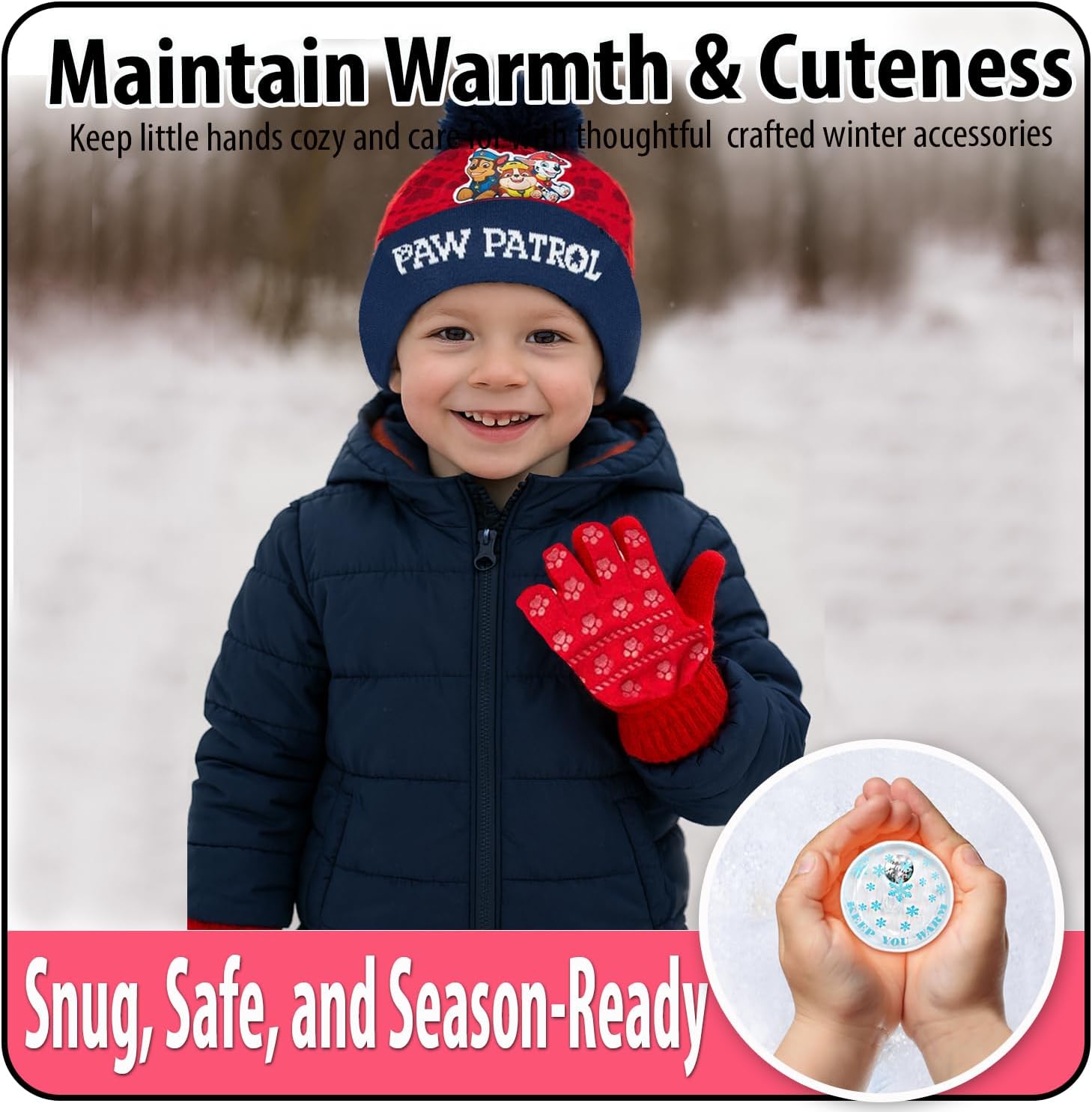 Nicklelodeon Paw Patrol Boy's Winter Hat and 2 Pair of Gloves or Mittens Set (Age 2-7) Size Age 4-7, Paw Patrol Red Glove with Handwarmers - Image 6