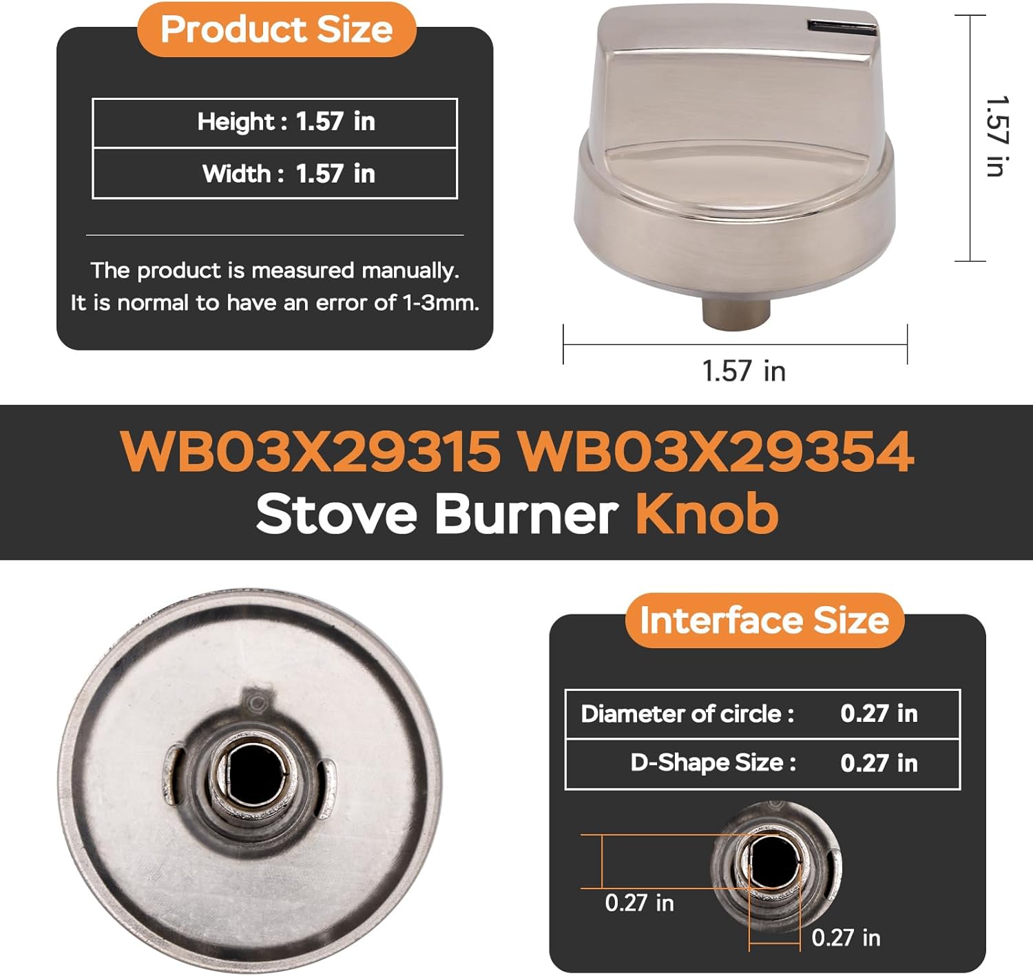 Upgraded WB03X29354 WB03X29315 Stove Knob Replacement for ge Gas Stoves Ranges, Oven Burner Cooktop Control Knobs, Pack of 5 (WB03X29354 / WB03X29315)