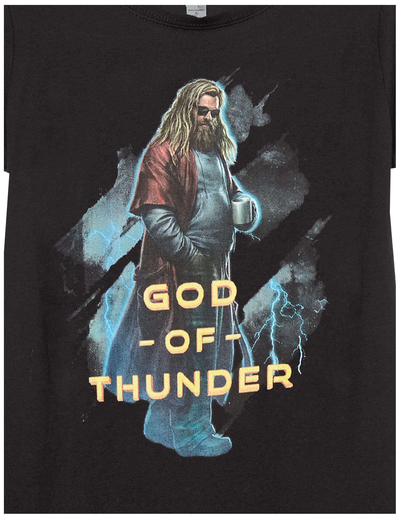 Marvel Lord of Thunder - Camiseta de Manga Corta para niñas Camiseta para Niñas, Negro, L