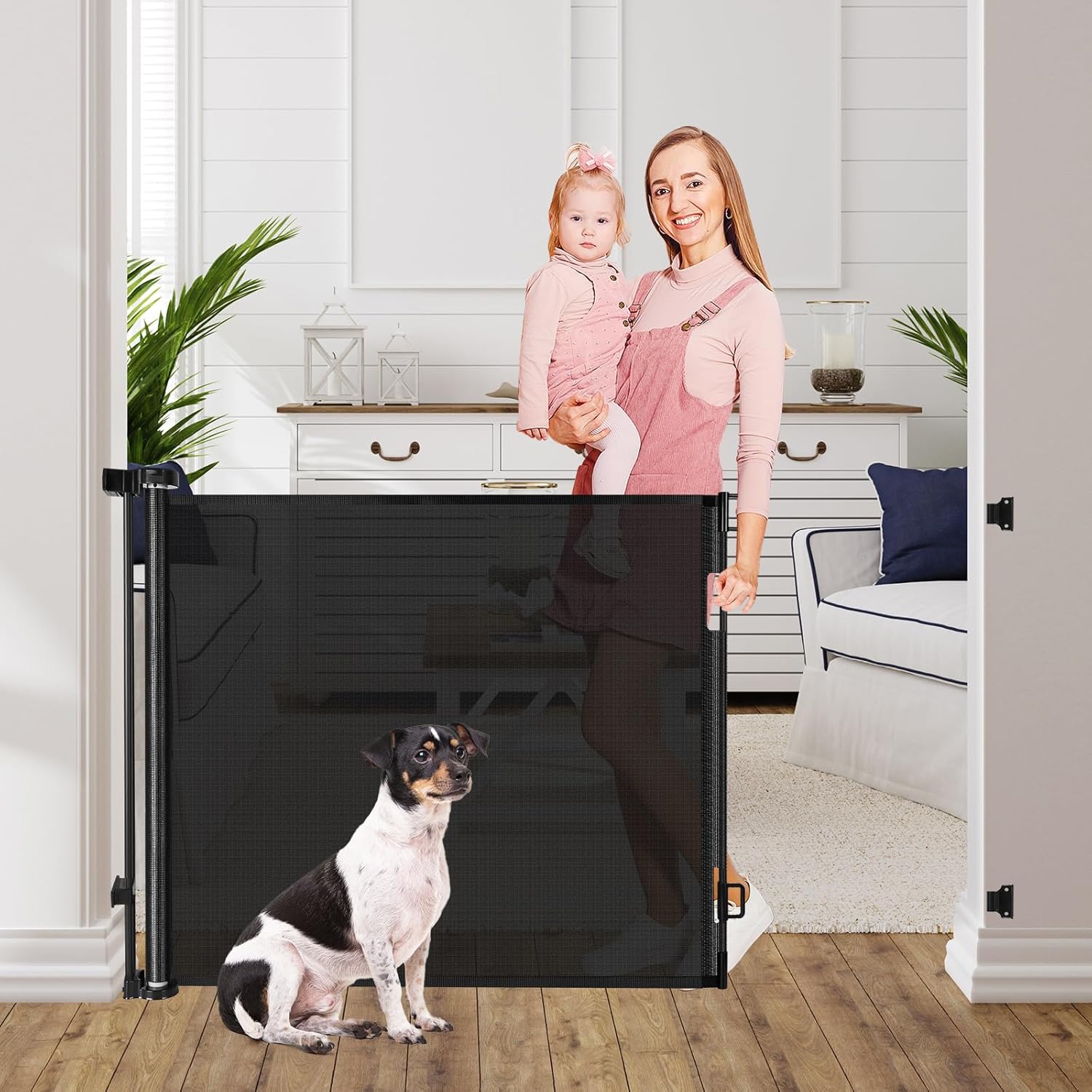 Retractable Puppy Gates for The House Prevent Kid/Pet from Getting Through 60” Wide Baby Gate for Stairs Scratch-Resistant Retractable Indoor Dog Gates for Doorways Outdoor Dog Gate for Deck, Black Black 33" Tall x 60" Wide