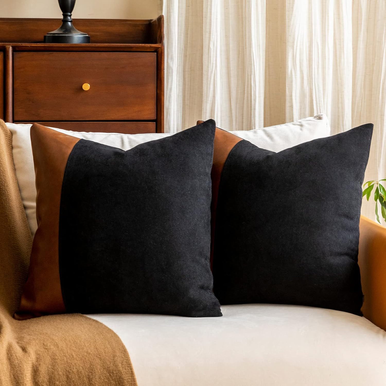 GEGELICA 2 Pack Faux Leather Throw Pillow Covers Stitching