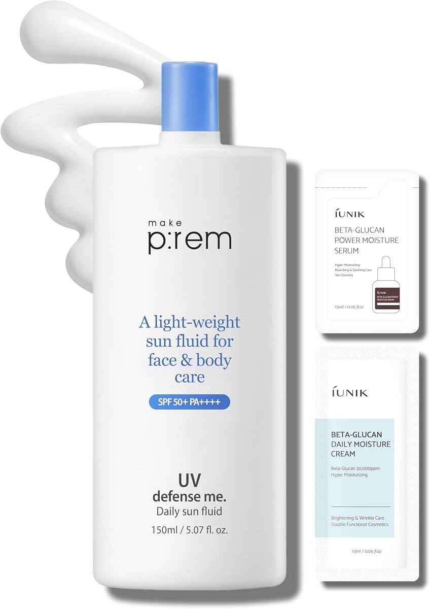 MAKEPREM Defense Me Daily Vegan Sun Fluid Non-greasy Calming Hydrating SPF 50+PA++++ Sunblock Reef-safe UV Broad Protection Sunscreen Blue Ray Sensitive Acne-Prone Oily Skin Face Body Korean Skincare