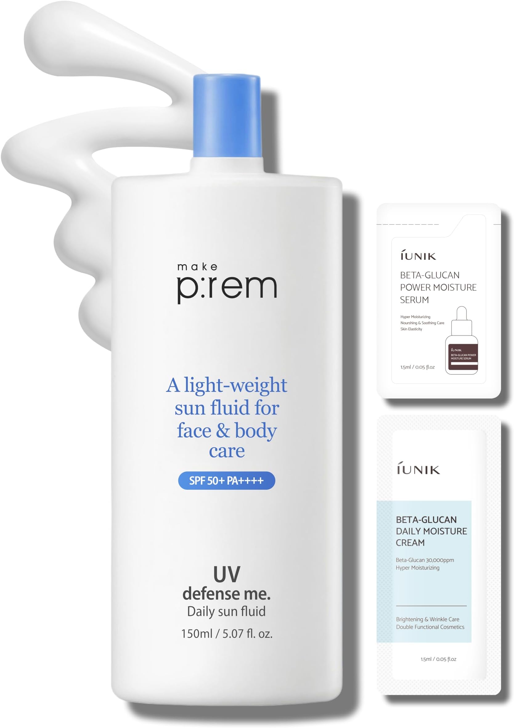 MAKEPREM Defense Me Daily Vegan Sun Fluid Non-greasy Calming Hydrating SPF 50+PA++++ Sunblock Reef-safe UV Broad Protection Sunscreen Blue Ray Sensitive Acne-Prone Oily Skin Face Body Korean Skincare